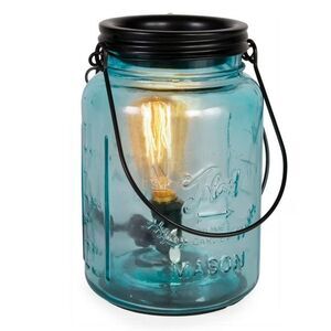 IllumiScents Aqua Mason Jar Wax Warmer Farmhouse Edison Bulb Blue Glass Gift NEW